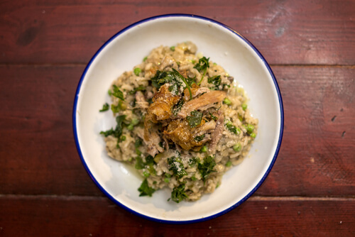 Roasted chicken with Risotto and Caramelized onions