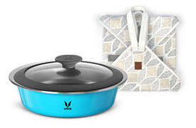 HauteCase - 1100 ml - Azure Blue - Glass Lid - with CarryMat - Grey