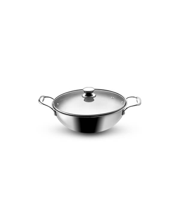 Triply Stainless Steel Kadai with Glass Lid - 20cm