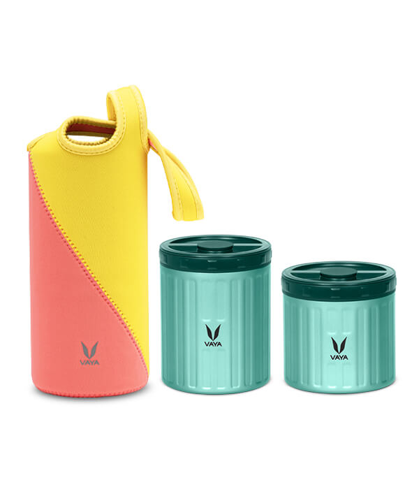 Vaya Preserve - 260 ml + 440 ml - Green with GoBag - Citrus Pink